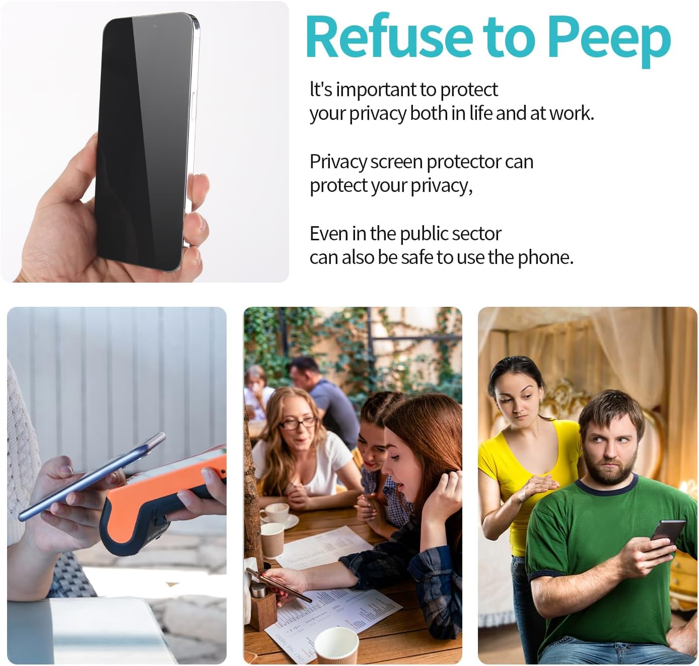 3d Curved Anti Spy Private Tempered Glass Film, Case Friendly, [9H Hardness] - HD